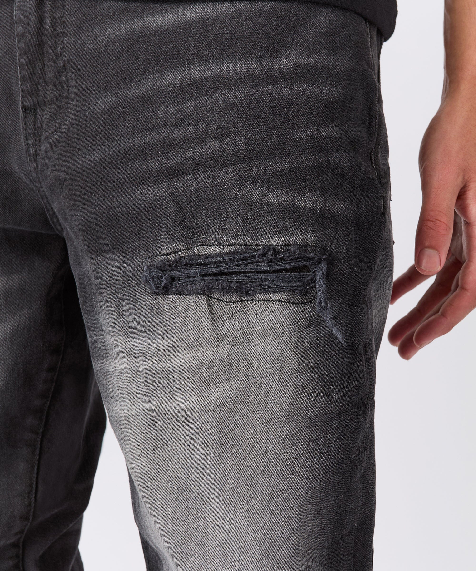 Rip and Repair Washed Denim Jeans - Black - Image 3