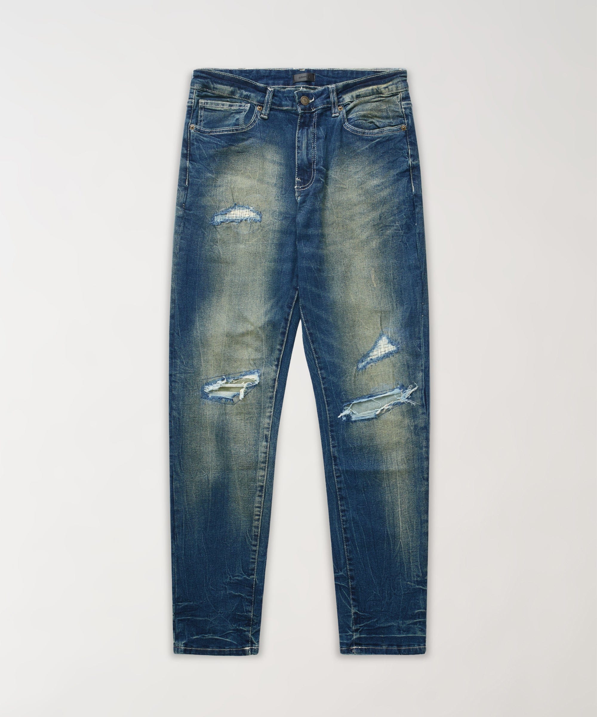 Rip and Repair Washed Denim Jeans - Medium Blue - Image 2