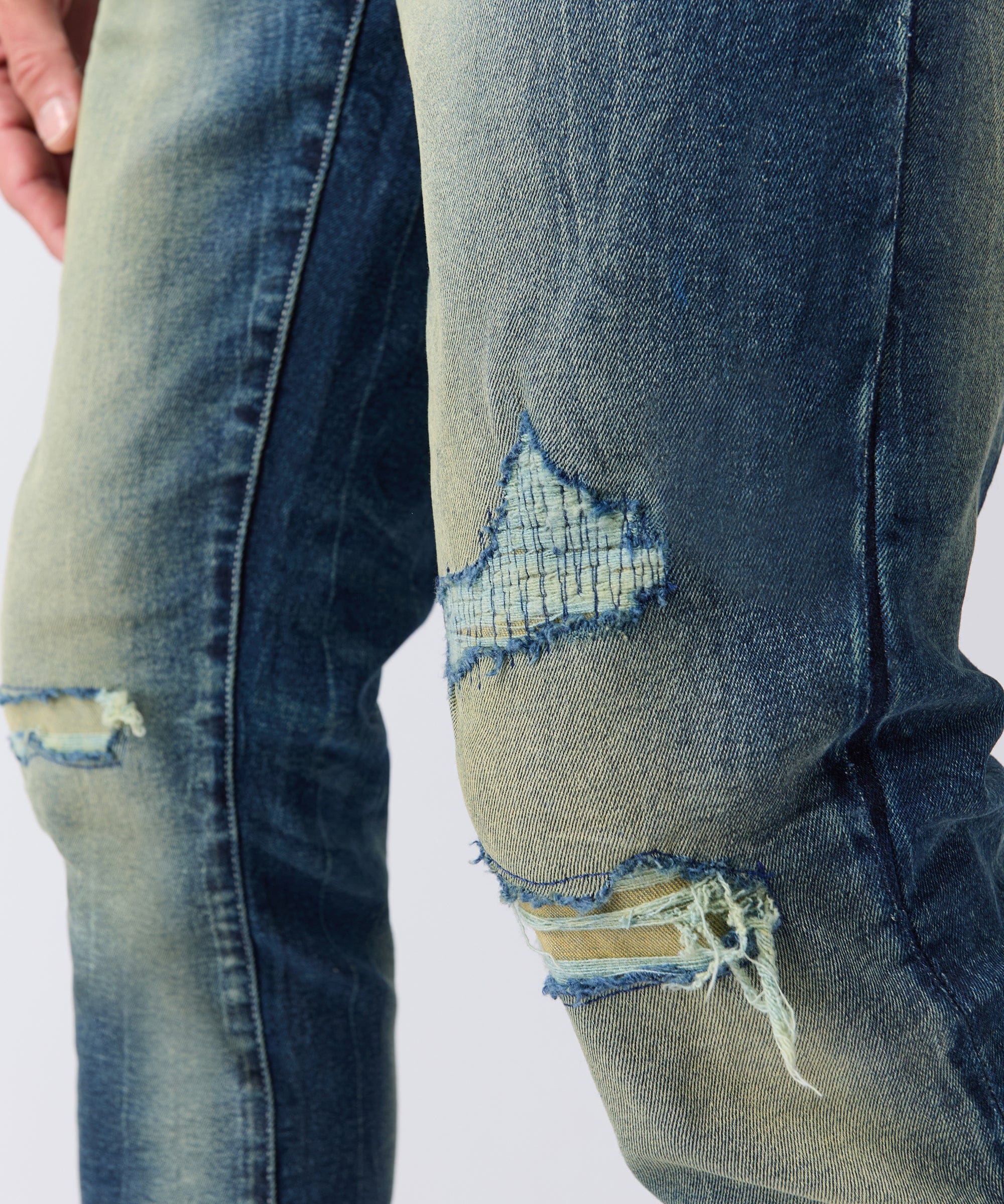 Rip and Repair Washed Denim Jeans - Medium Blue - Image 3