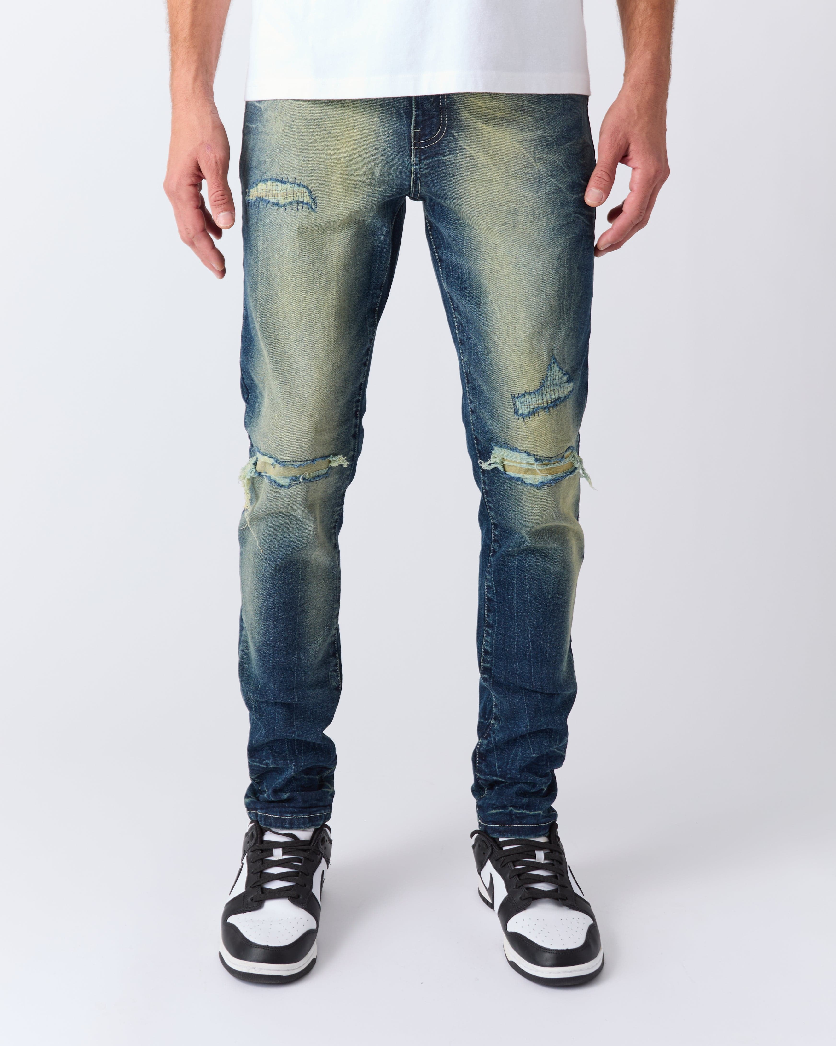 Rip and Repair Washed Denim Jeans - Medium Blue - Image 7