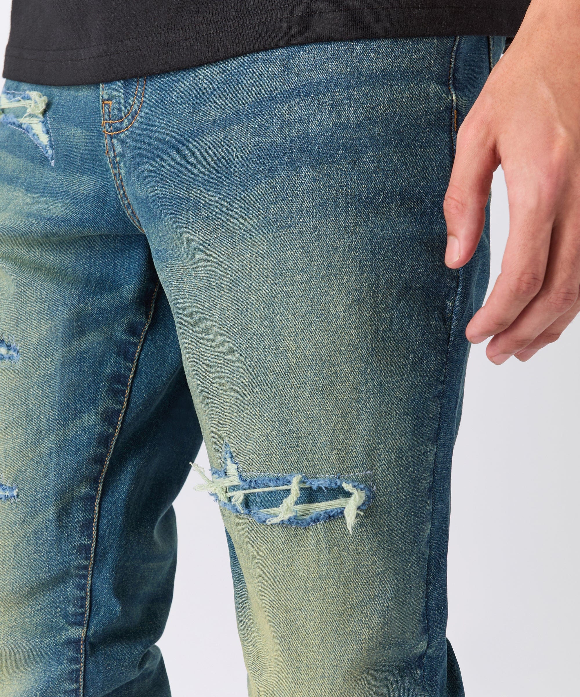 Rip and Repair Denim Jeans - Vintage Blue - Image 2