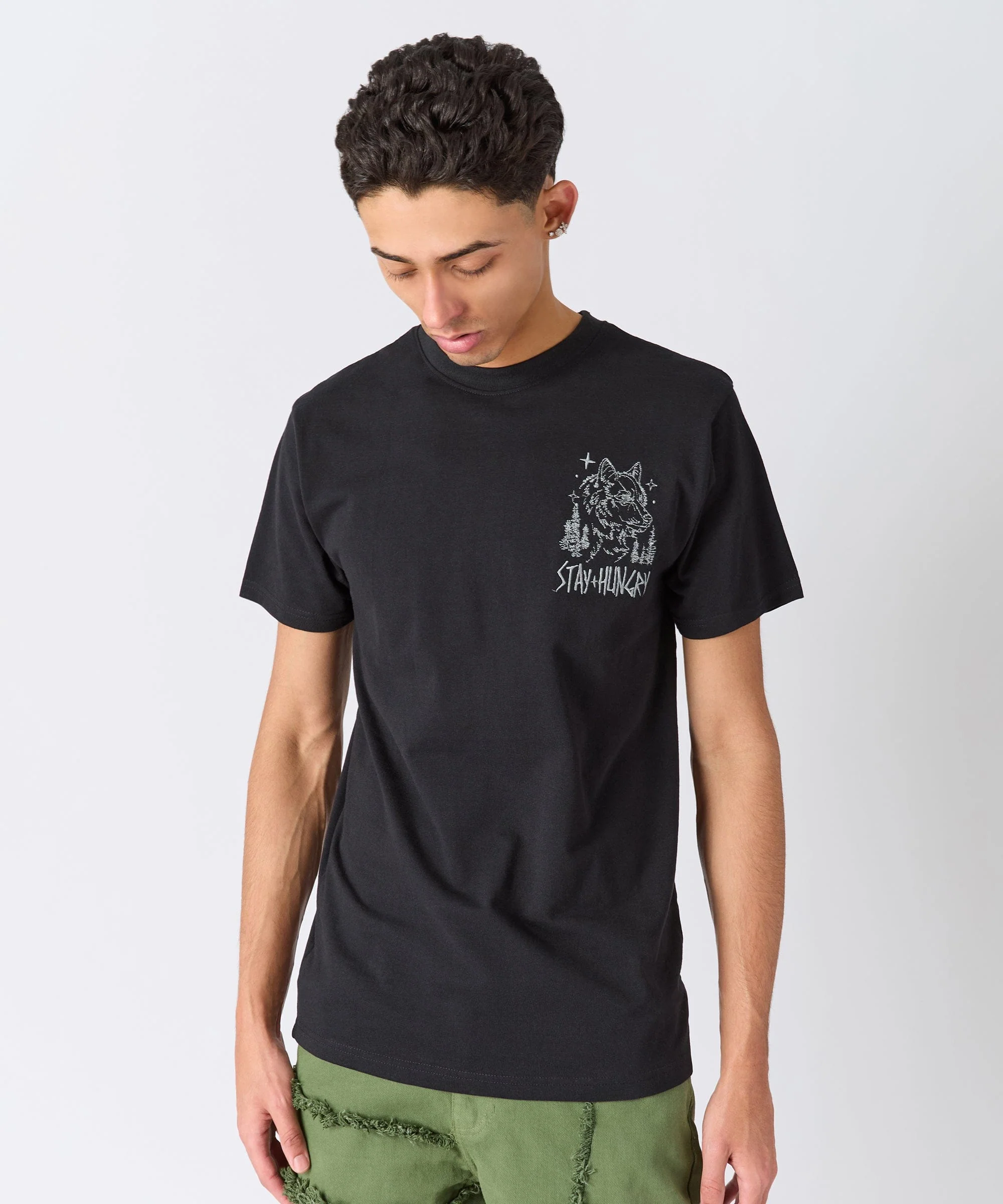 Stay Hungry Embroidered Short Sleeve Tee - Black - Image 2