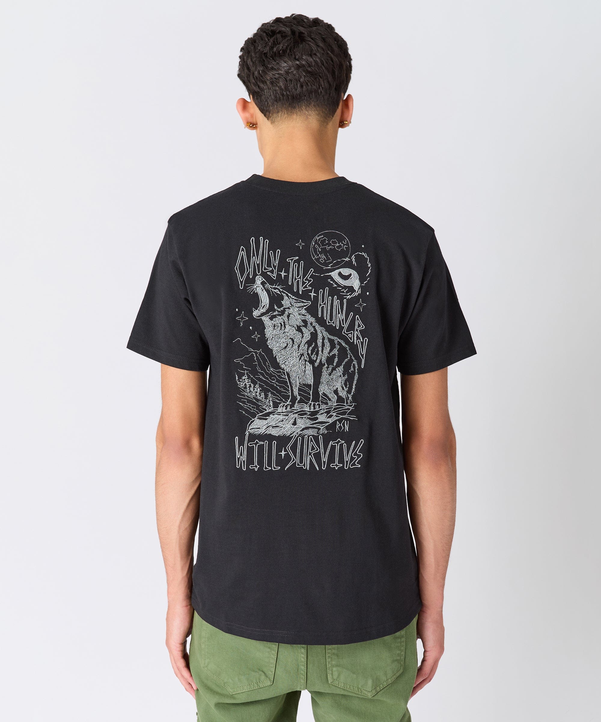 Stay Hungry Embroidered Short Sleeve Tee - Black - Image 5