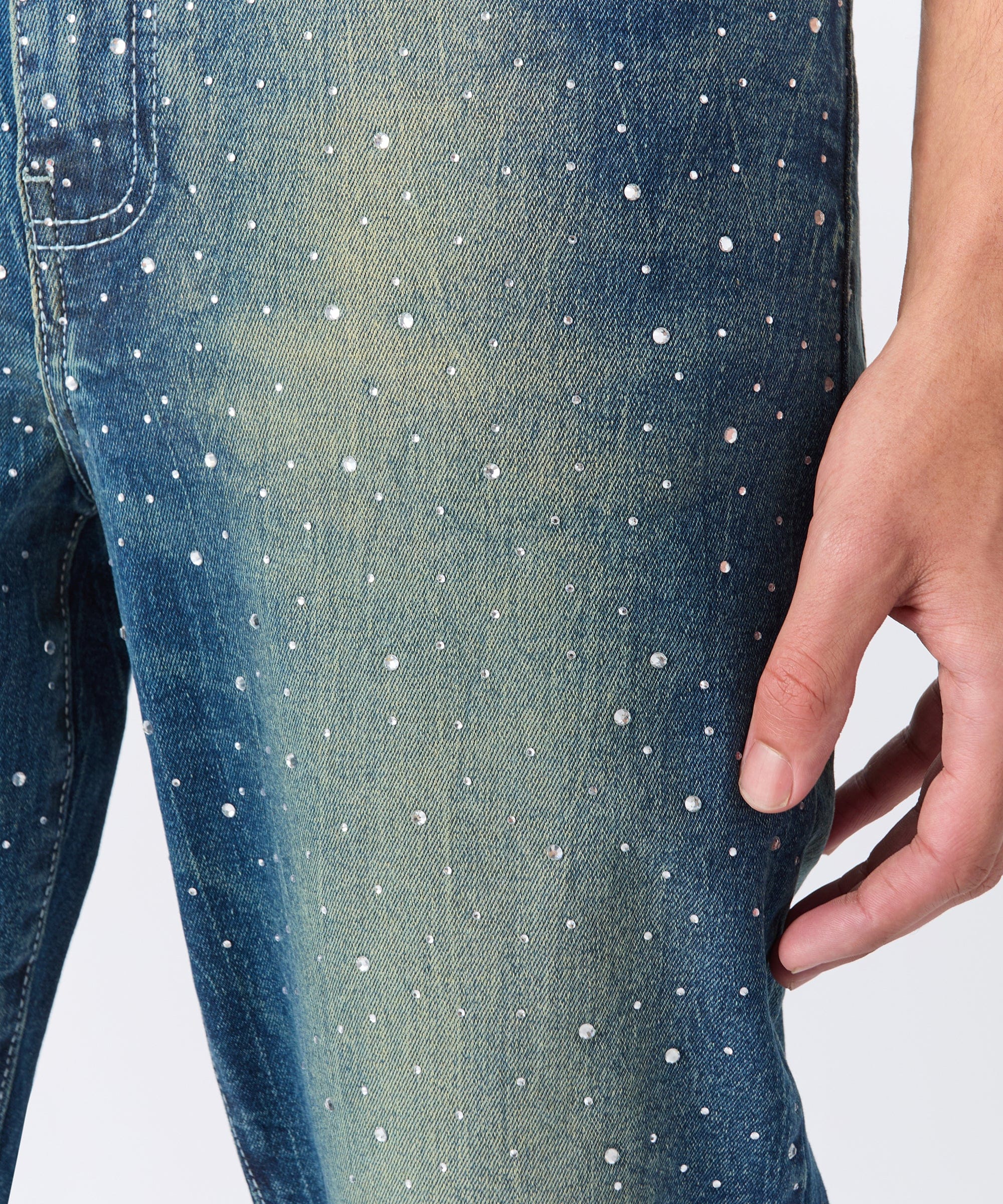 Stoned Out Rhinestone Denim Jeans - Dark Blue - Image 4