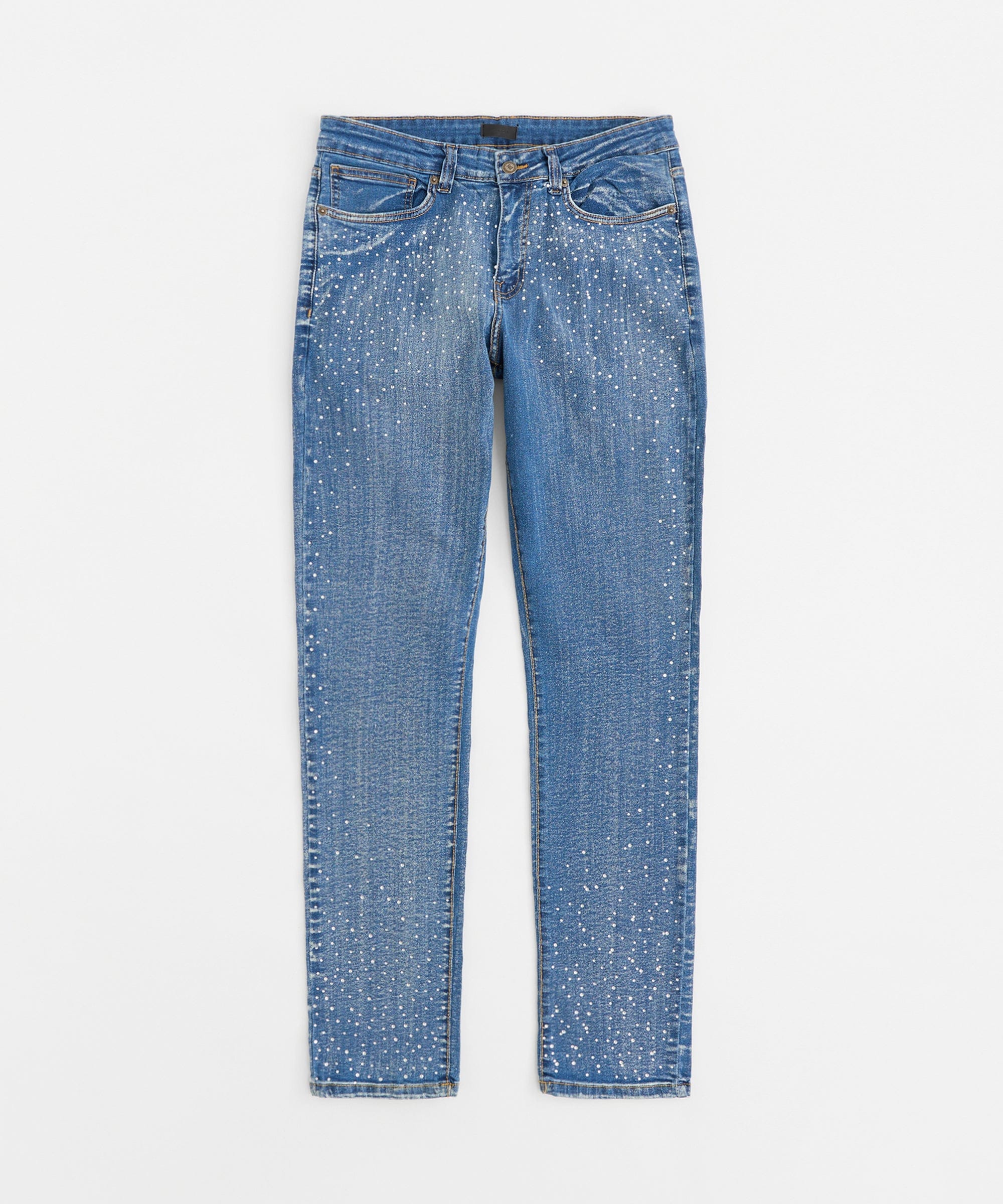 Stoned Out Rhinestone Denim Jeans - Light Blue