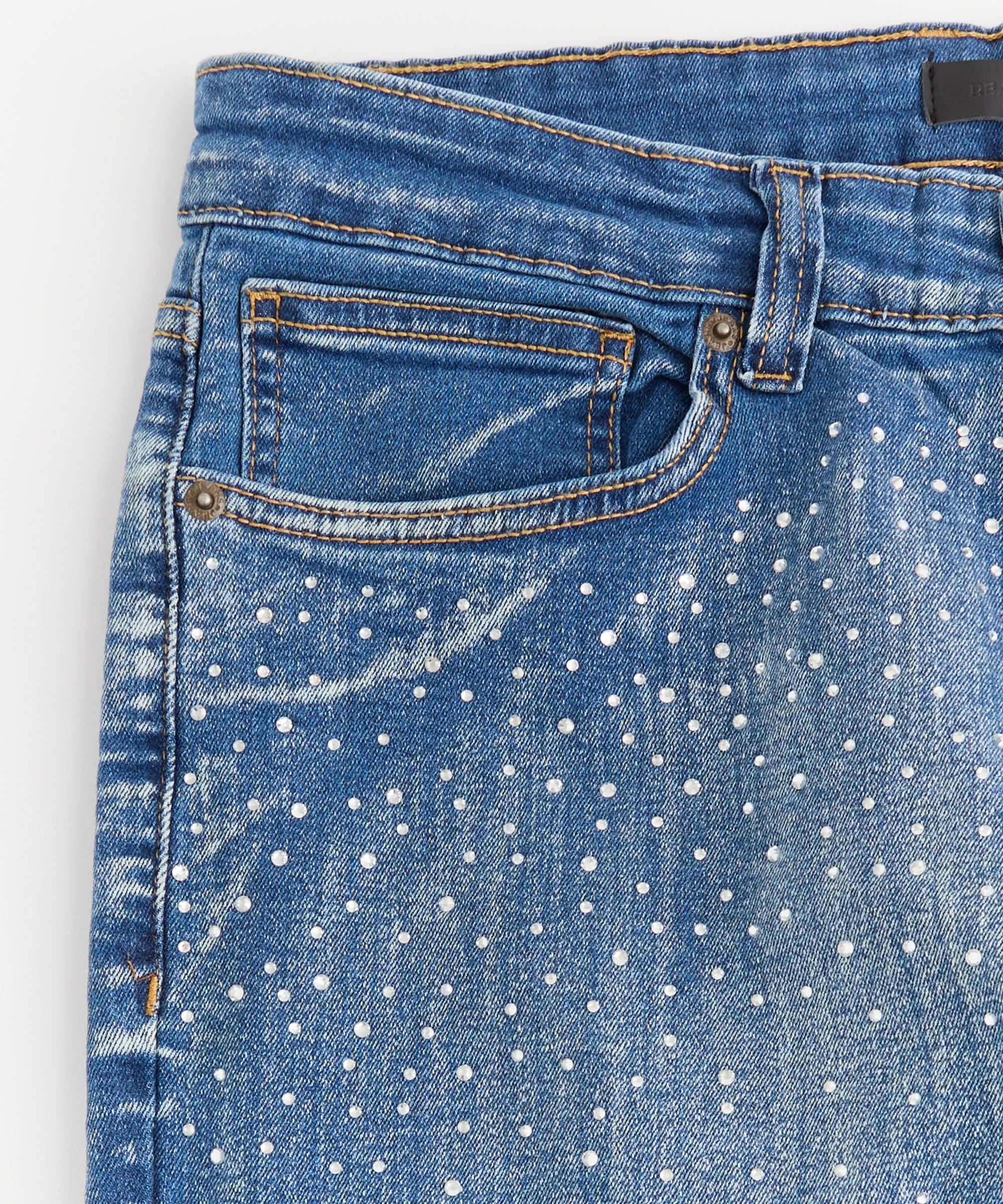 Stoned Out Rhinestone Denim Jeans - Light Blue - Image 2
