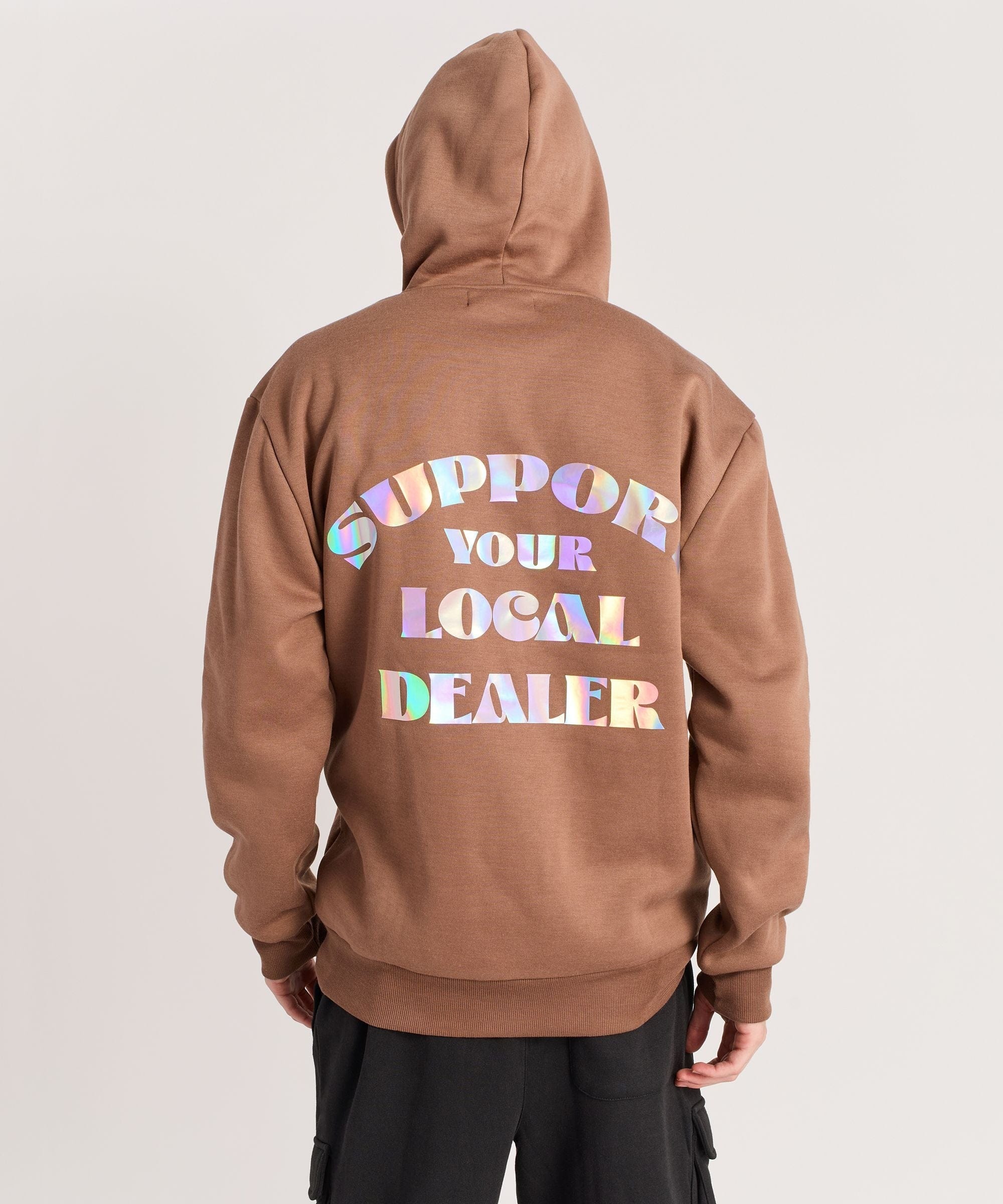 Support Local Iridescent Foil Print Hoodie - Brown - Image 4