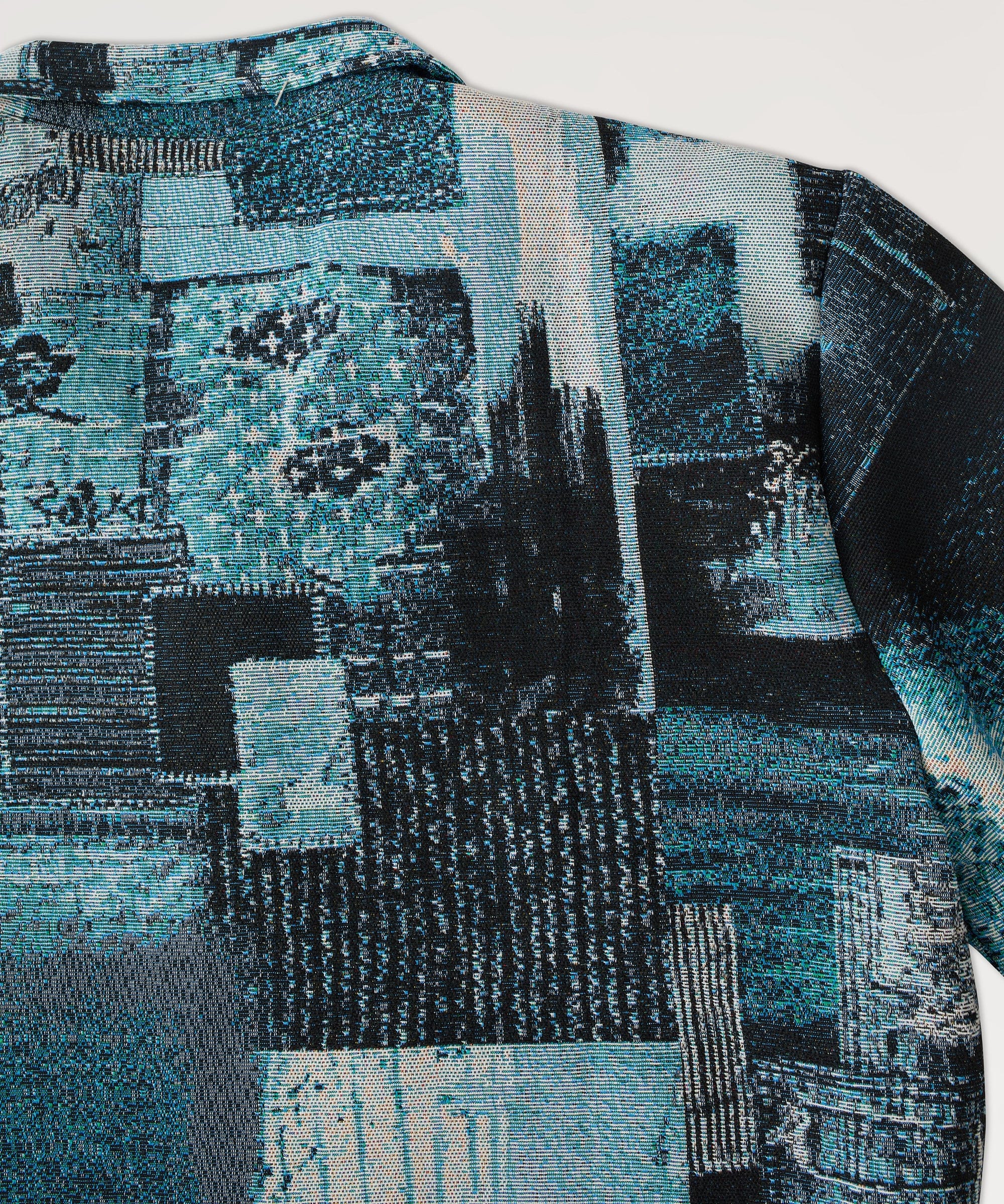 Tapestry Patchwork Textured Button Down Shirt - Blue - Image 4