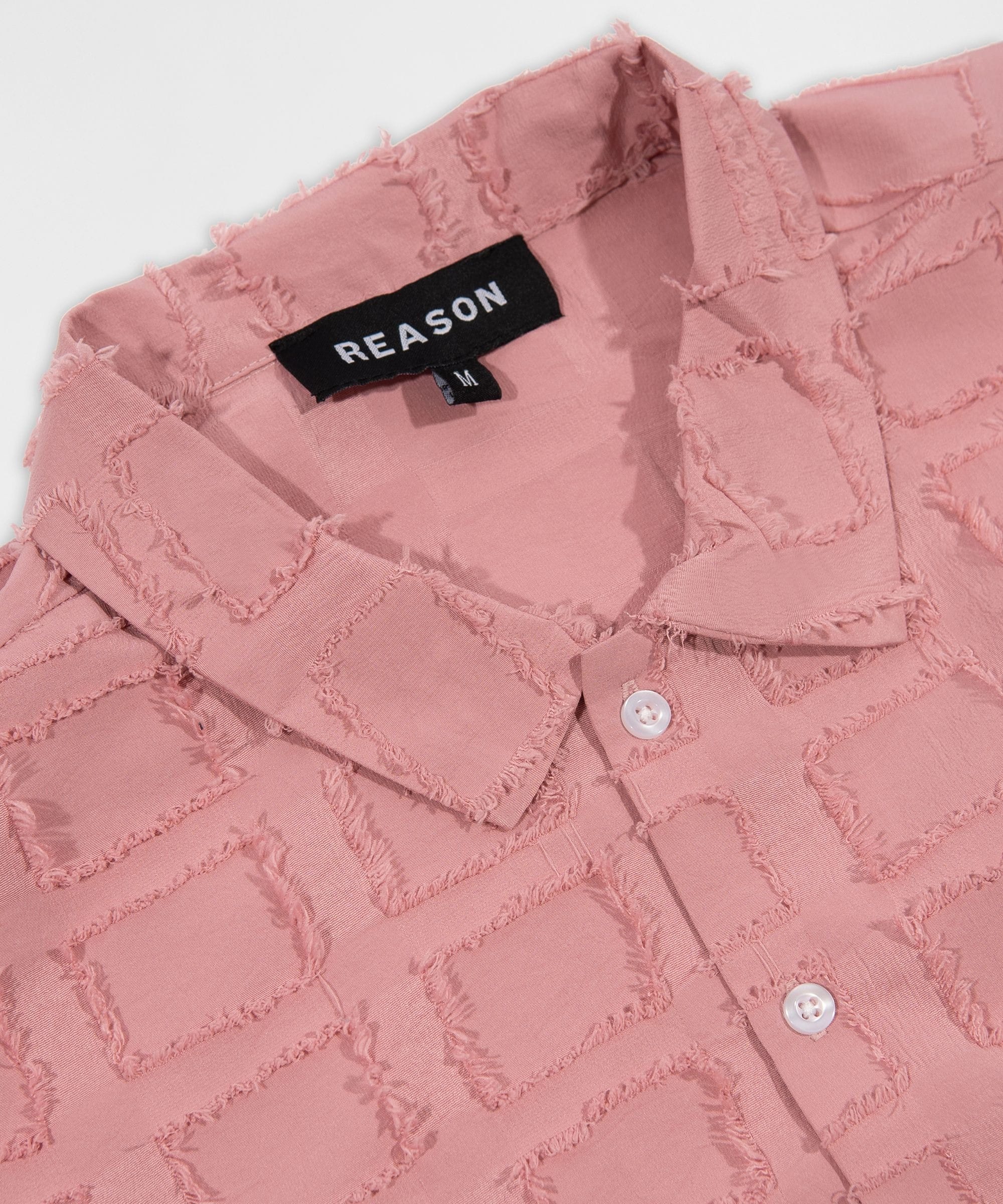 Textured Grid Pattern Button Down Shirt - Pink - Image 3