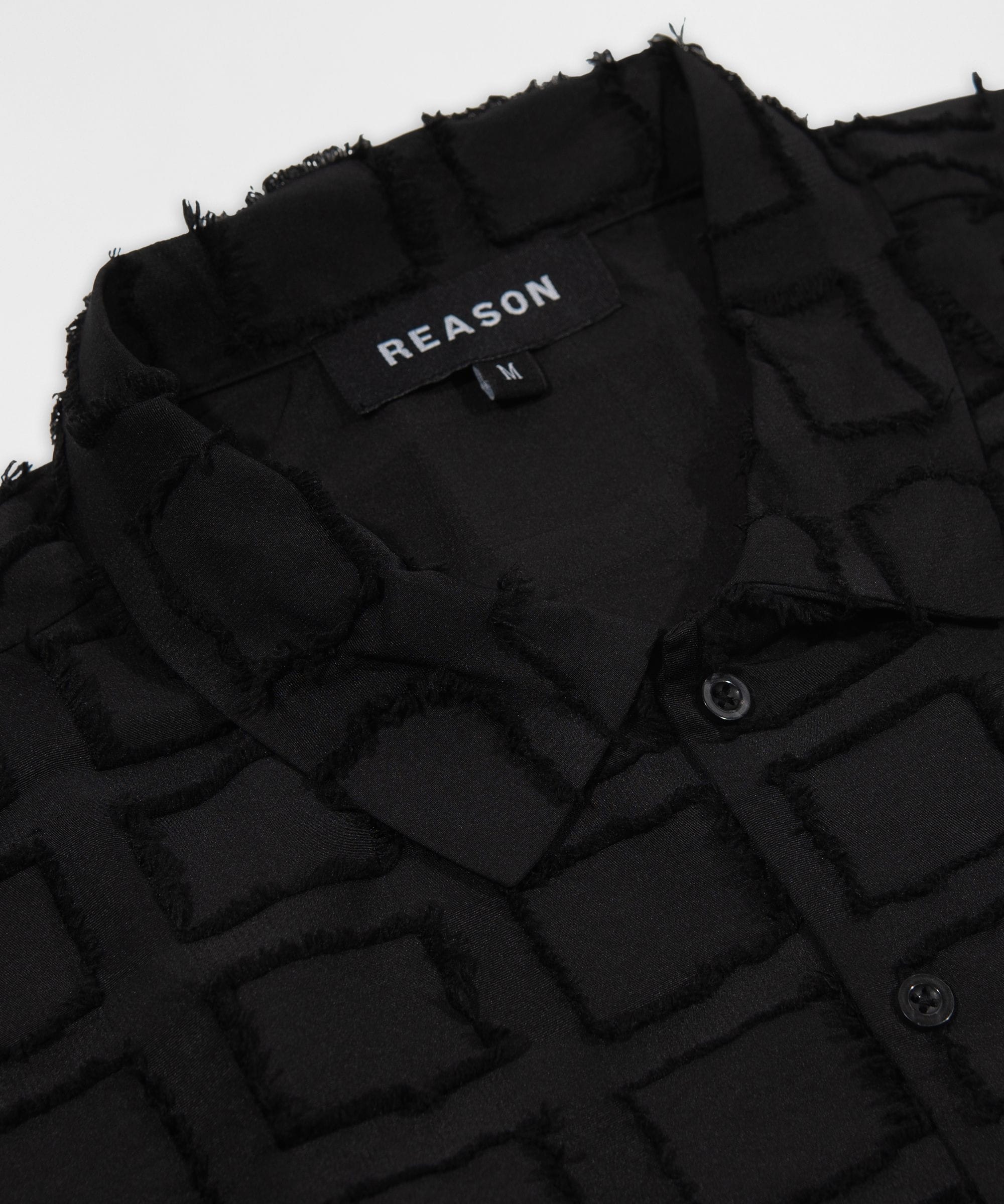 Textured Grid Pattern Button Down Shirt - Black - Image 3