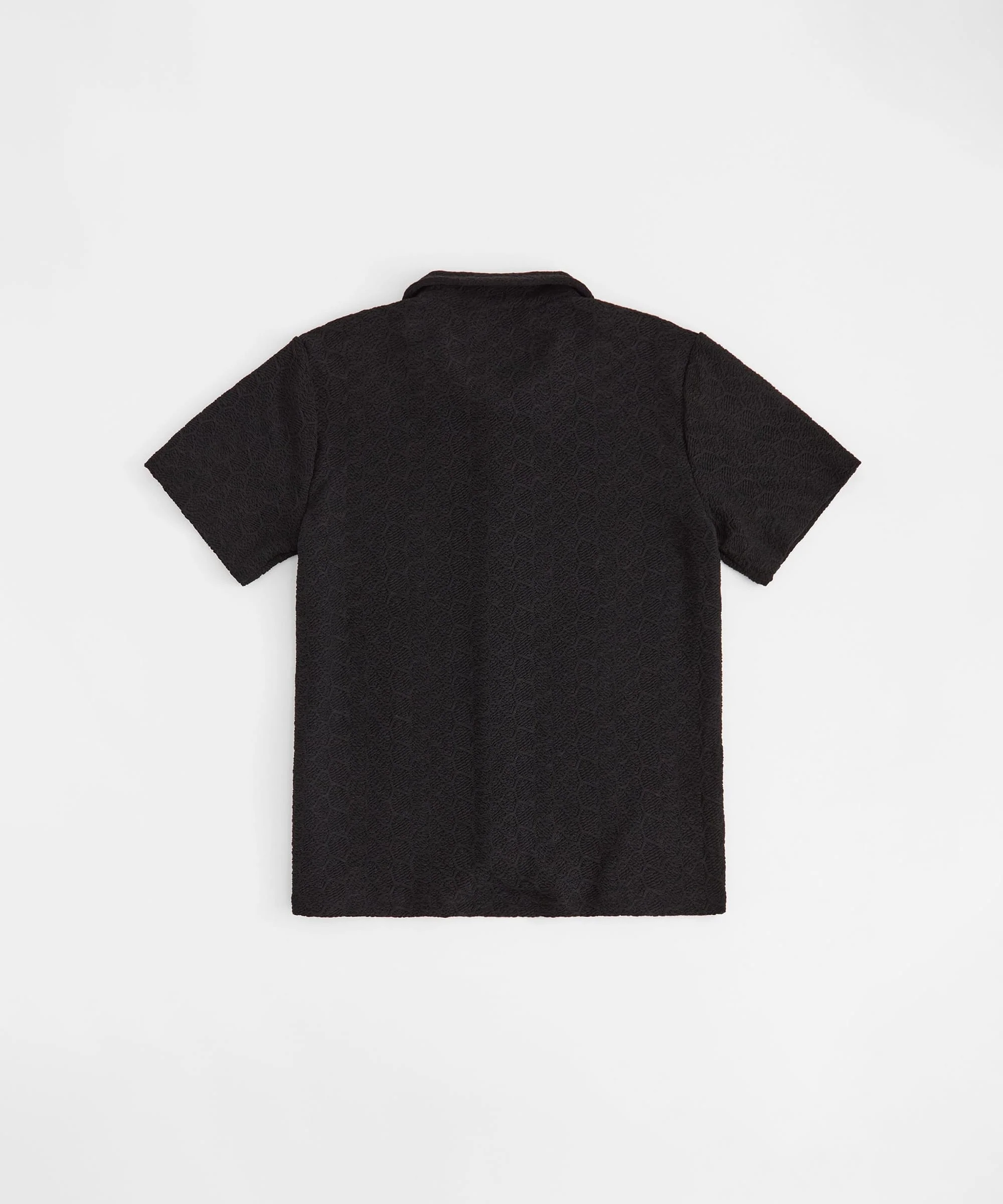 Textured Honey Comb Button Down Shirt - Black - Image 3