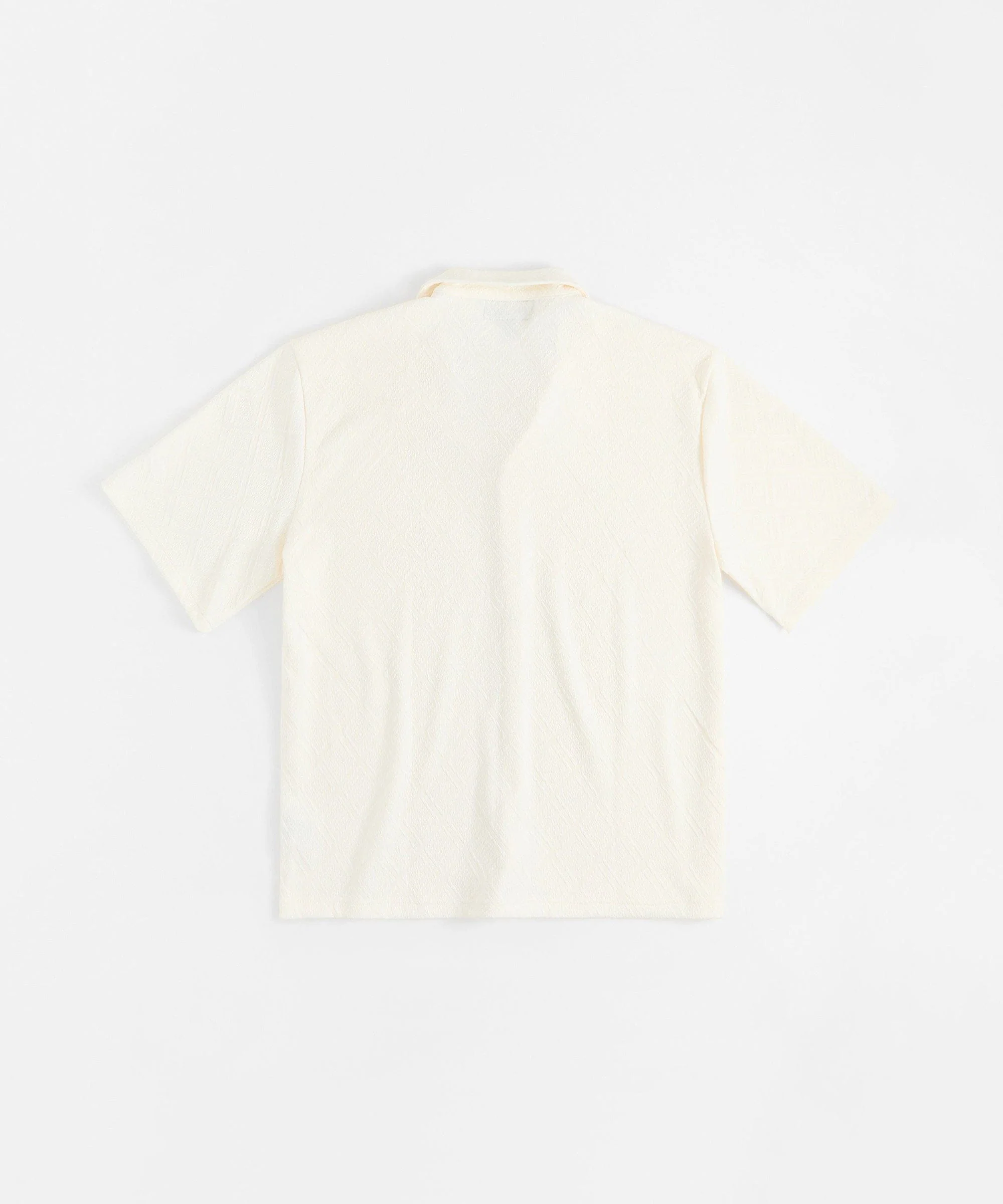 Textured Knit Short Sleeve Button Down Shirt - Light Beige - Image 2