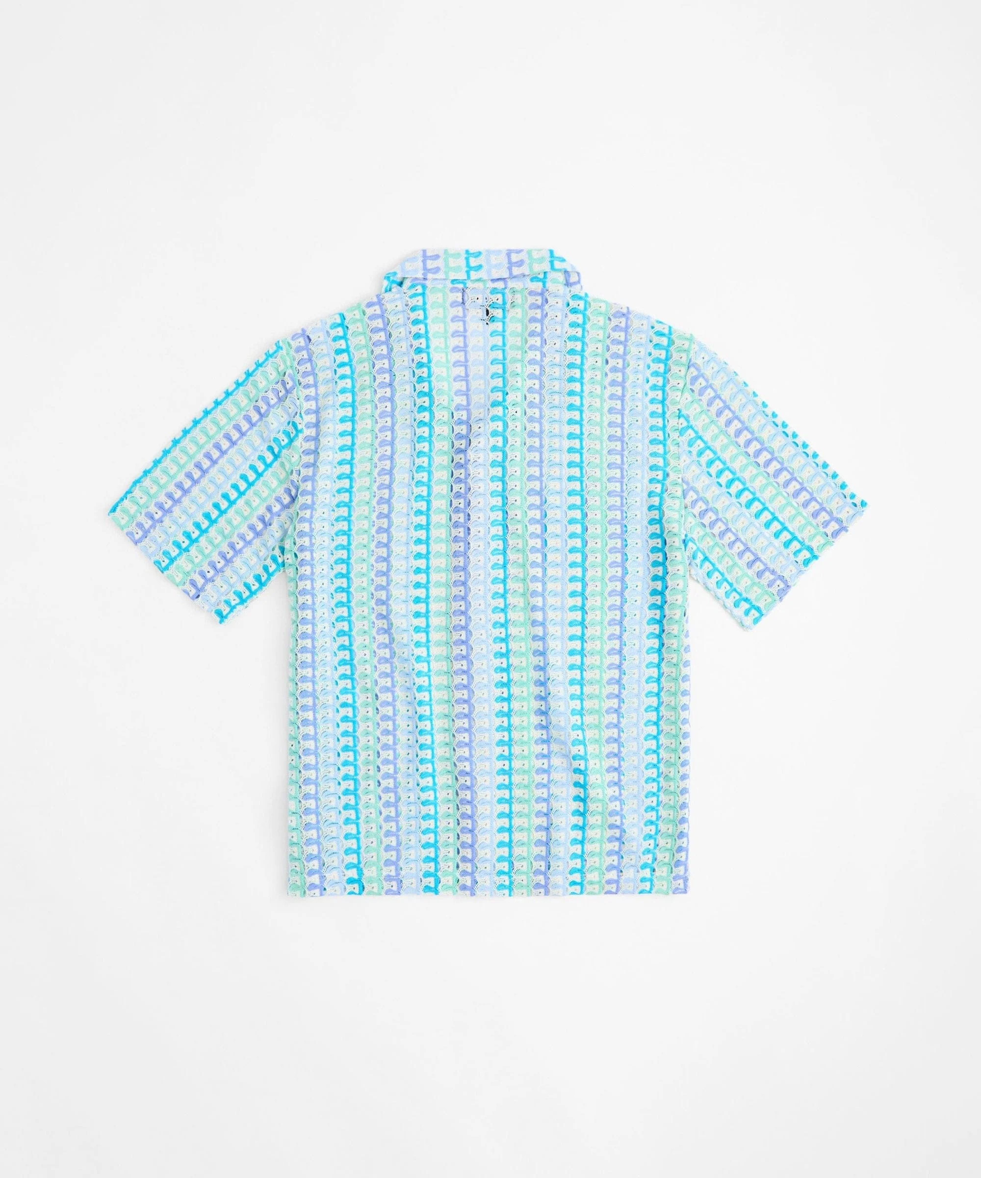 Textured Knit Short Sleeve Button Down Shirt - Light Blue - Image 4