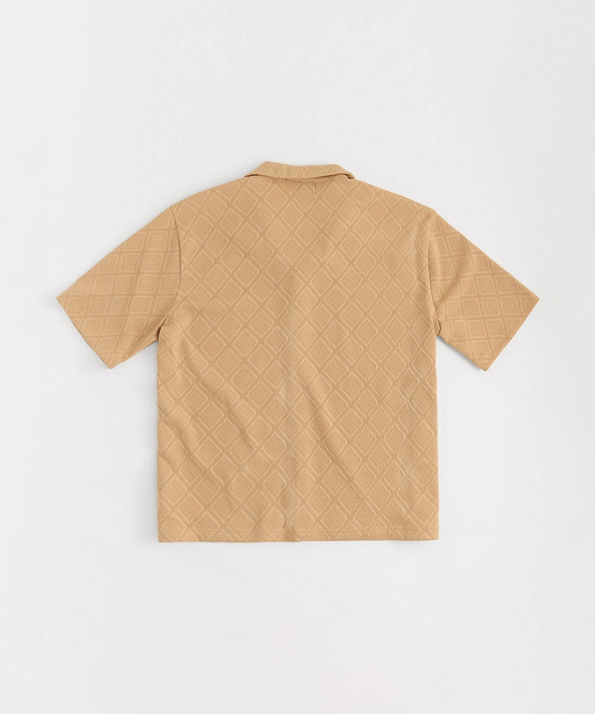 Textured Knit Short Sleeve Button Down Shirt - Taupe - Image 6