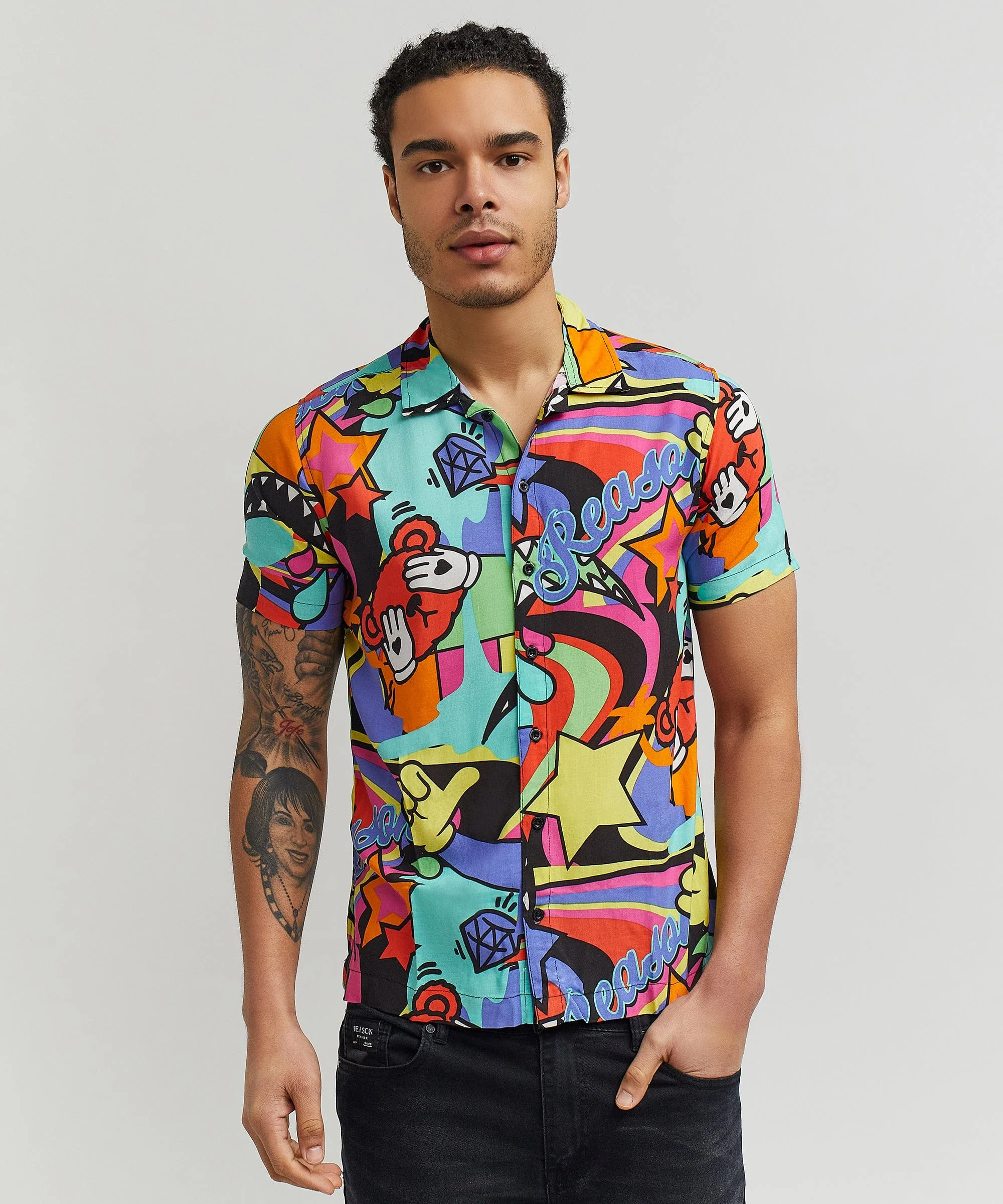 Trippy Star Allover Print Short Sleeve Shirt - Image 2
