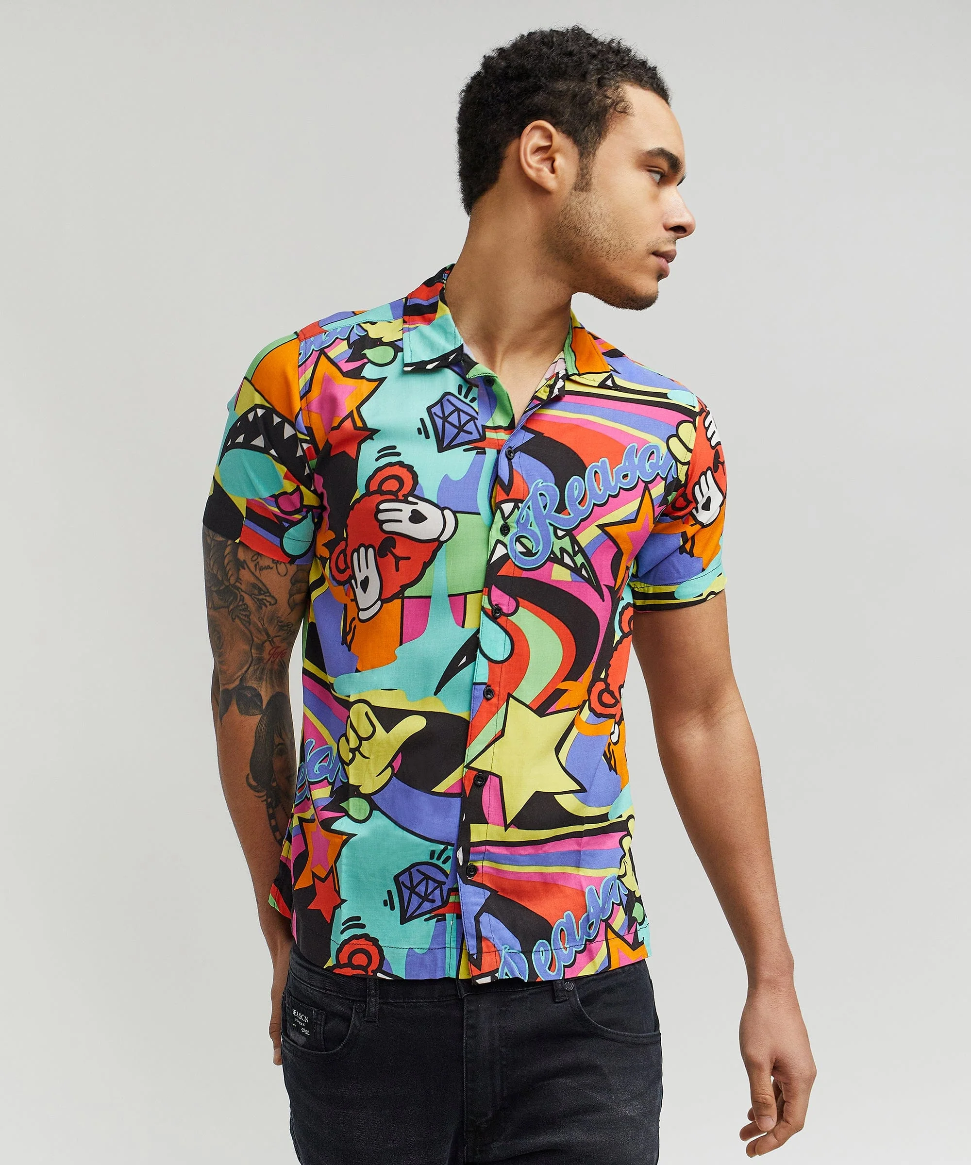 Trippy Star Allover Print Short Sleeve Shirt - Image 3