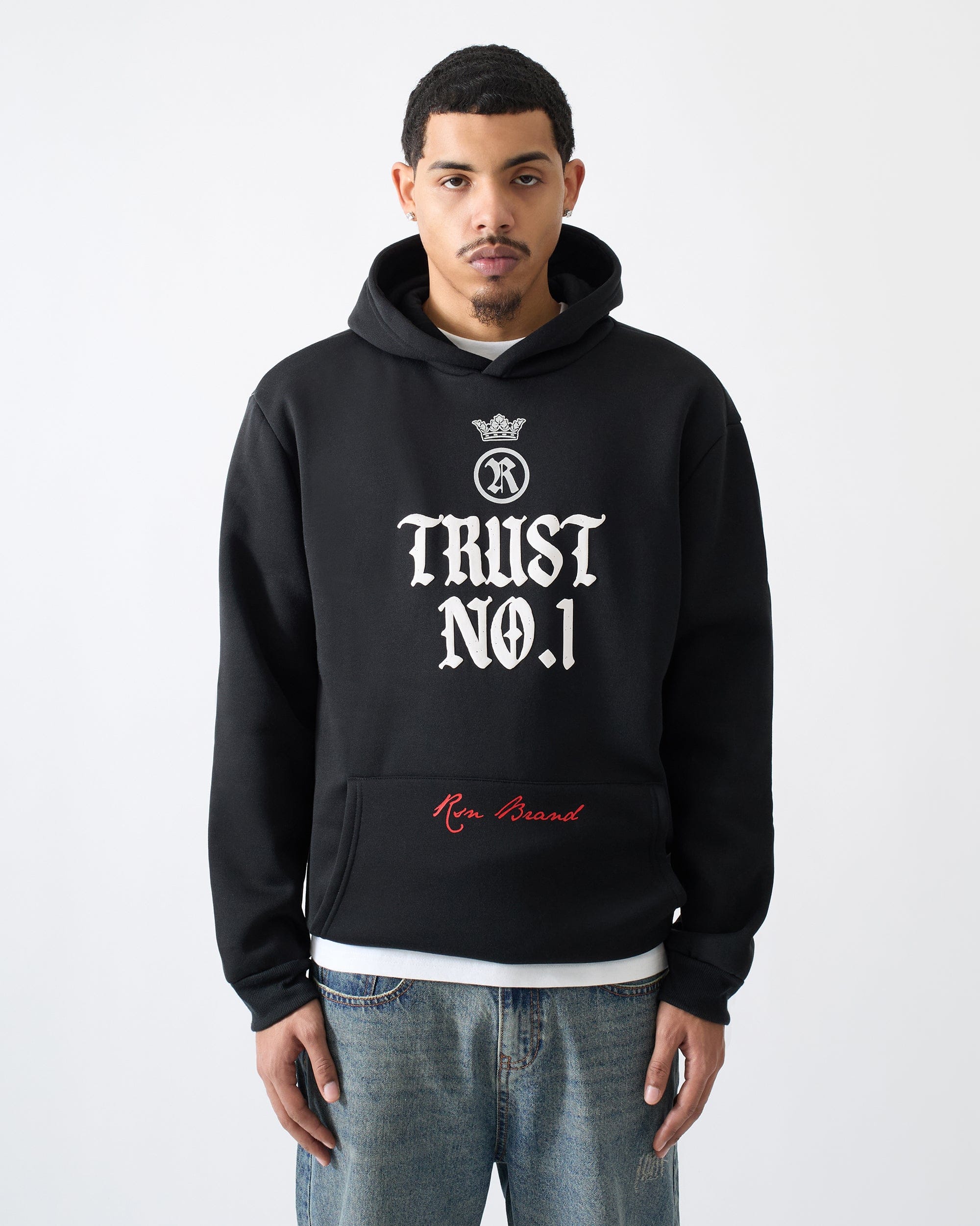 Trust No 1 Front And Back Print Hoodie - Black - Image 2