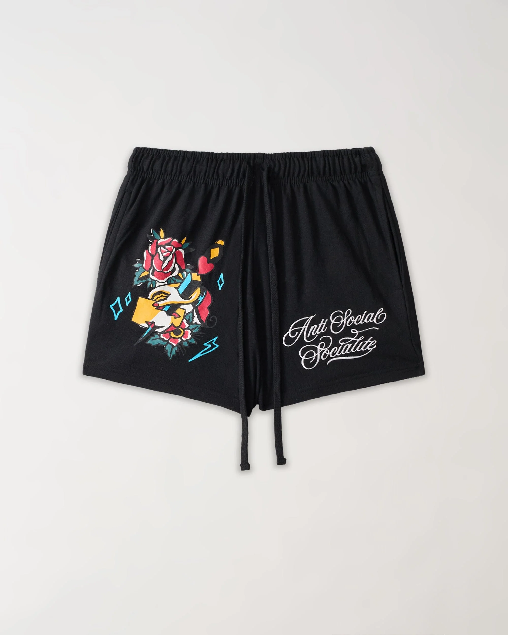 Women Anti Social Socialite Embroidered Short - Black