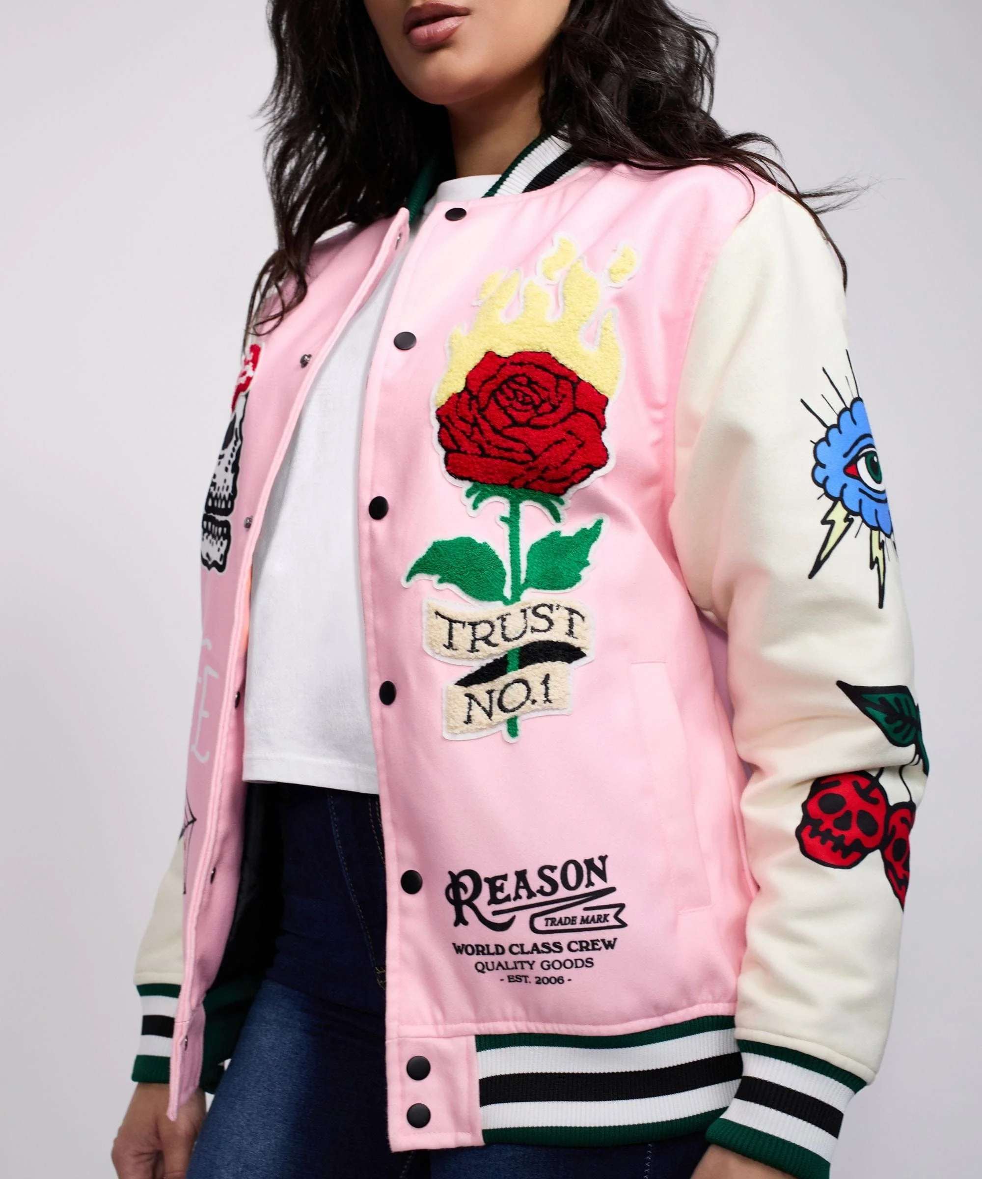 Women Bridges Burn Varsity Jacket - Pink - Image 4