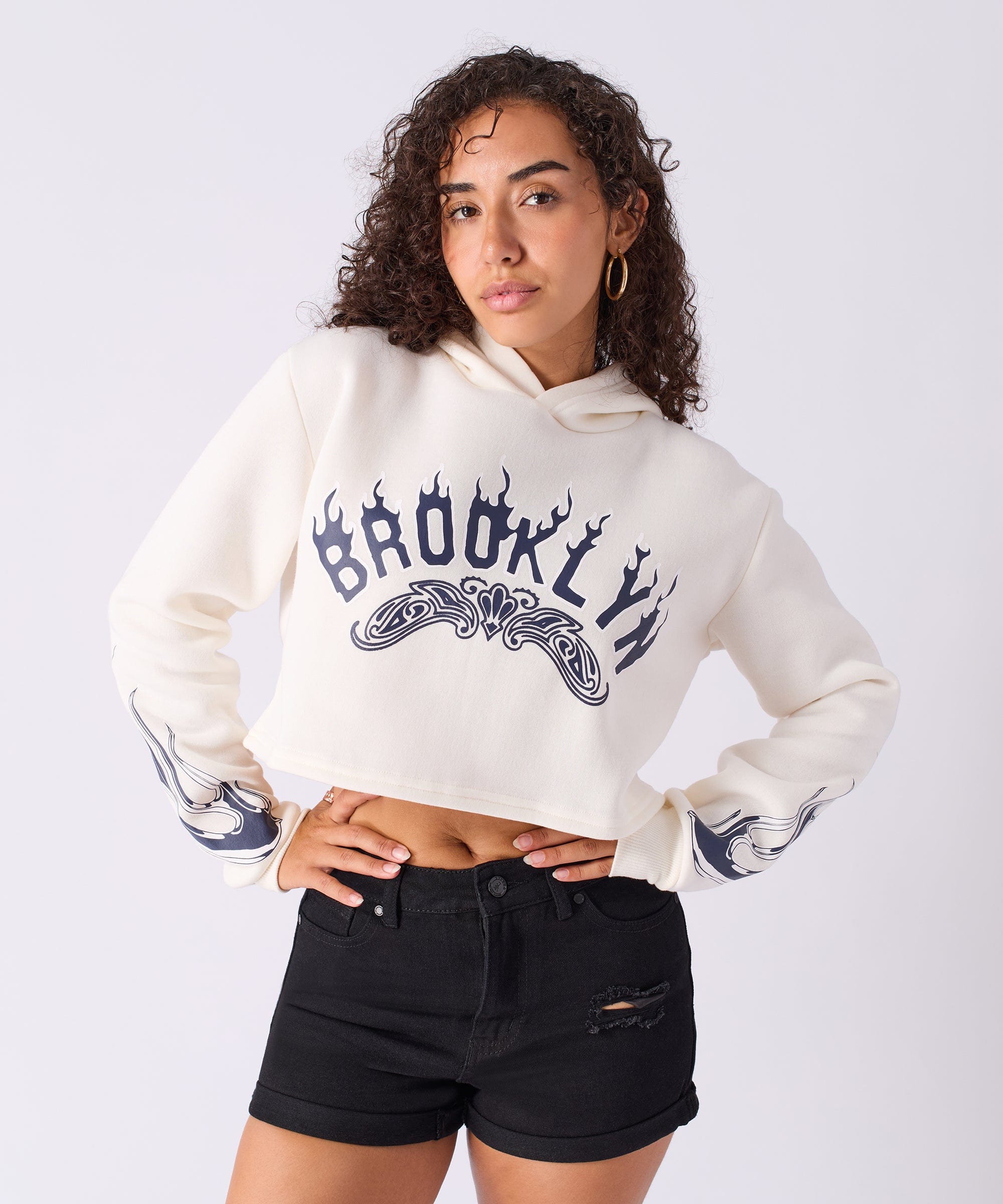 Women Brooklyn Cropped Hoodie - Cream - Image 2