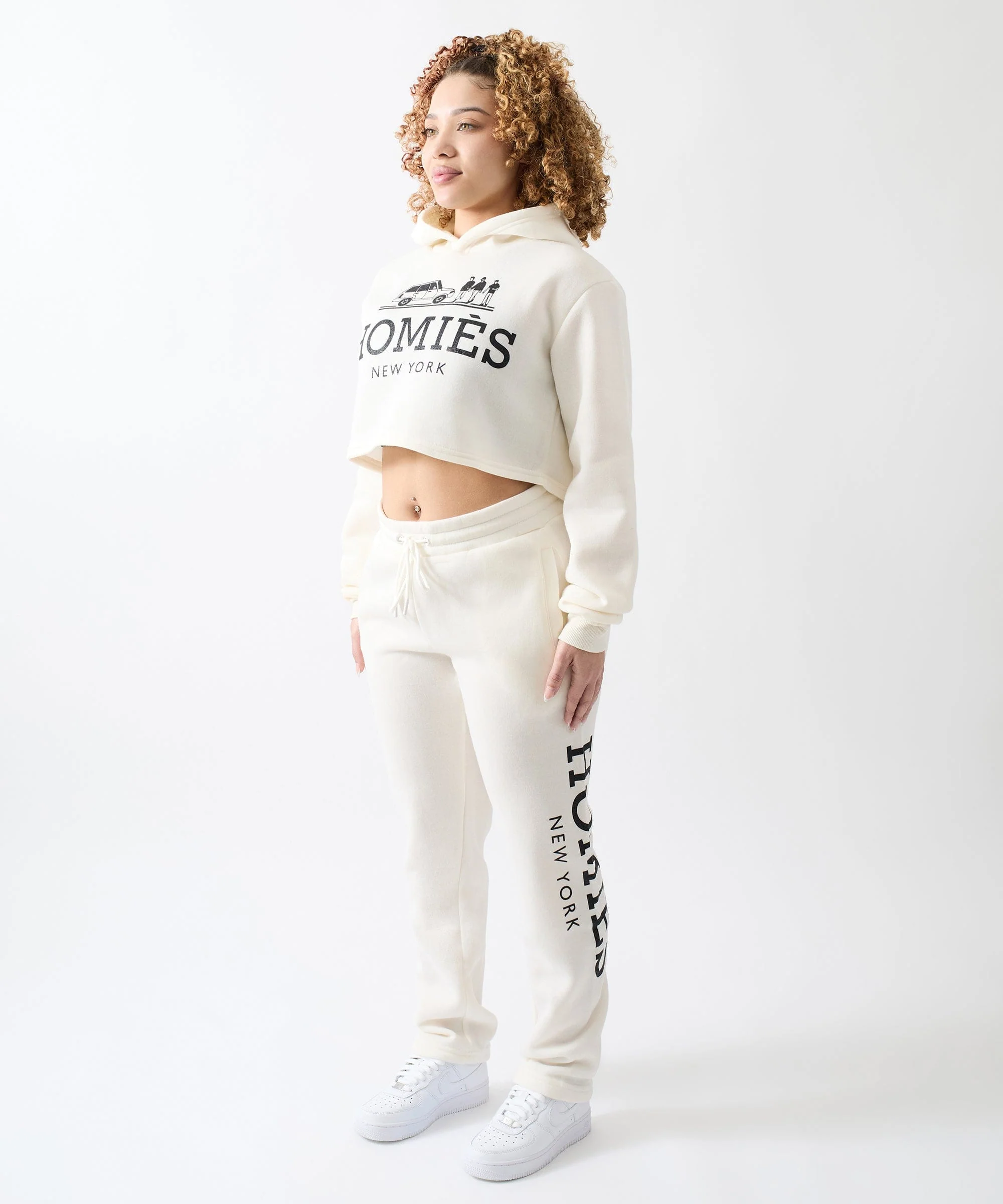Women Homies Cropped Hoodie - Cream - Image 4