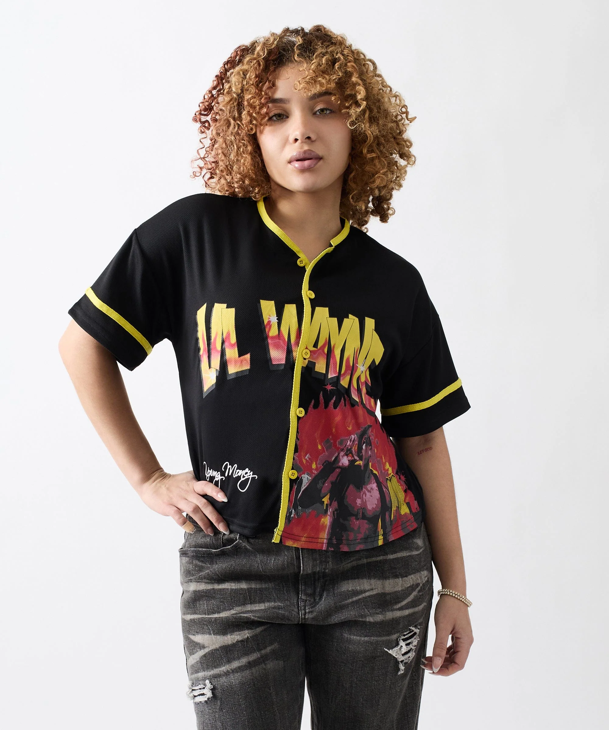 Women Lil Wayne Crop Jersey - Black - Image 2