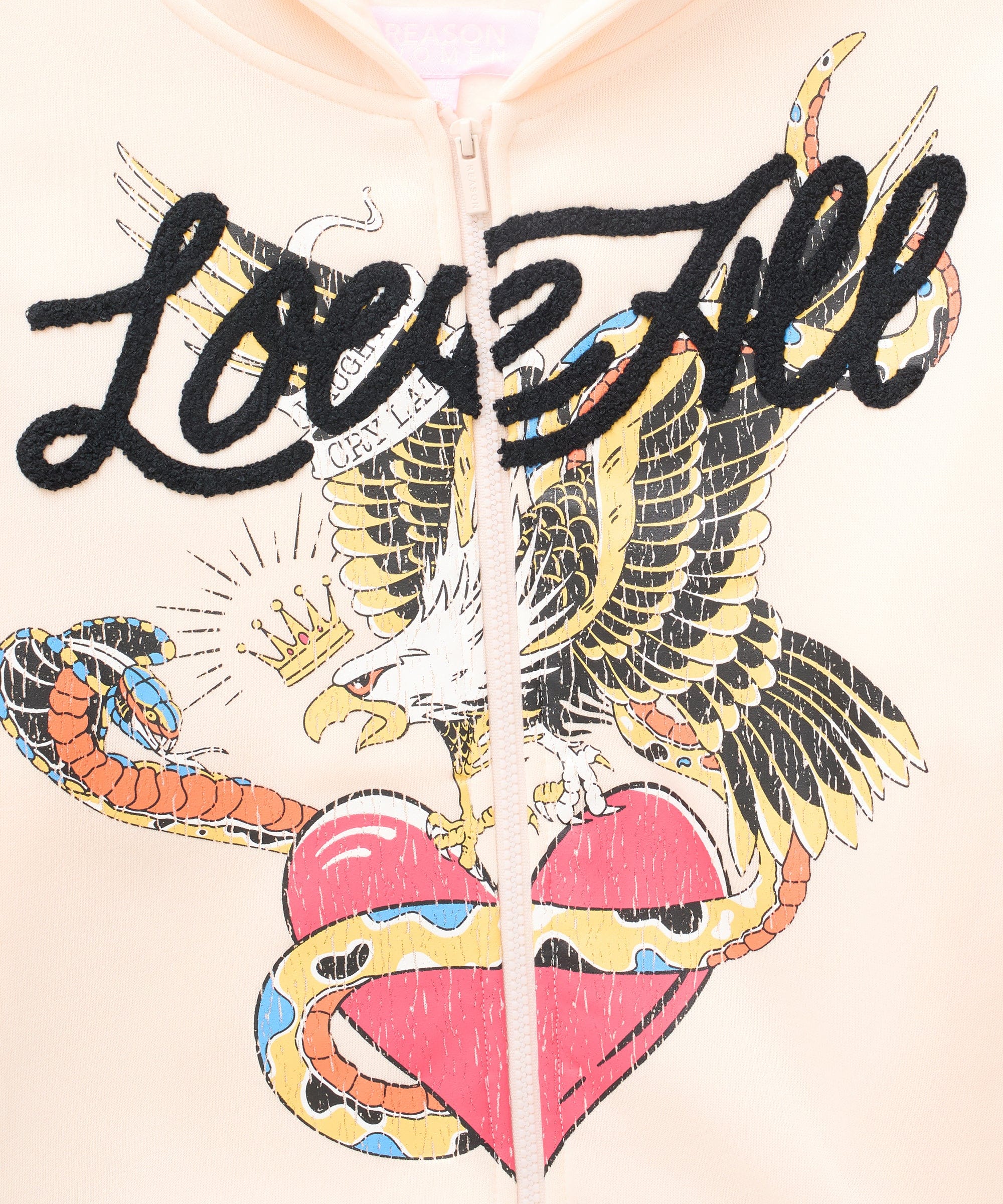 Women Love All Embroidered Cropped Hoodie - Pink - Image 3