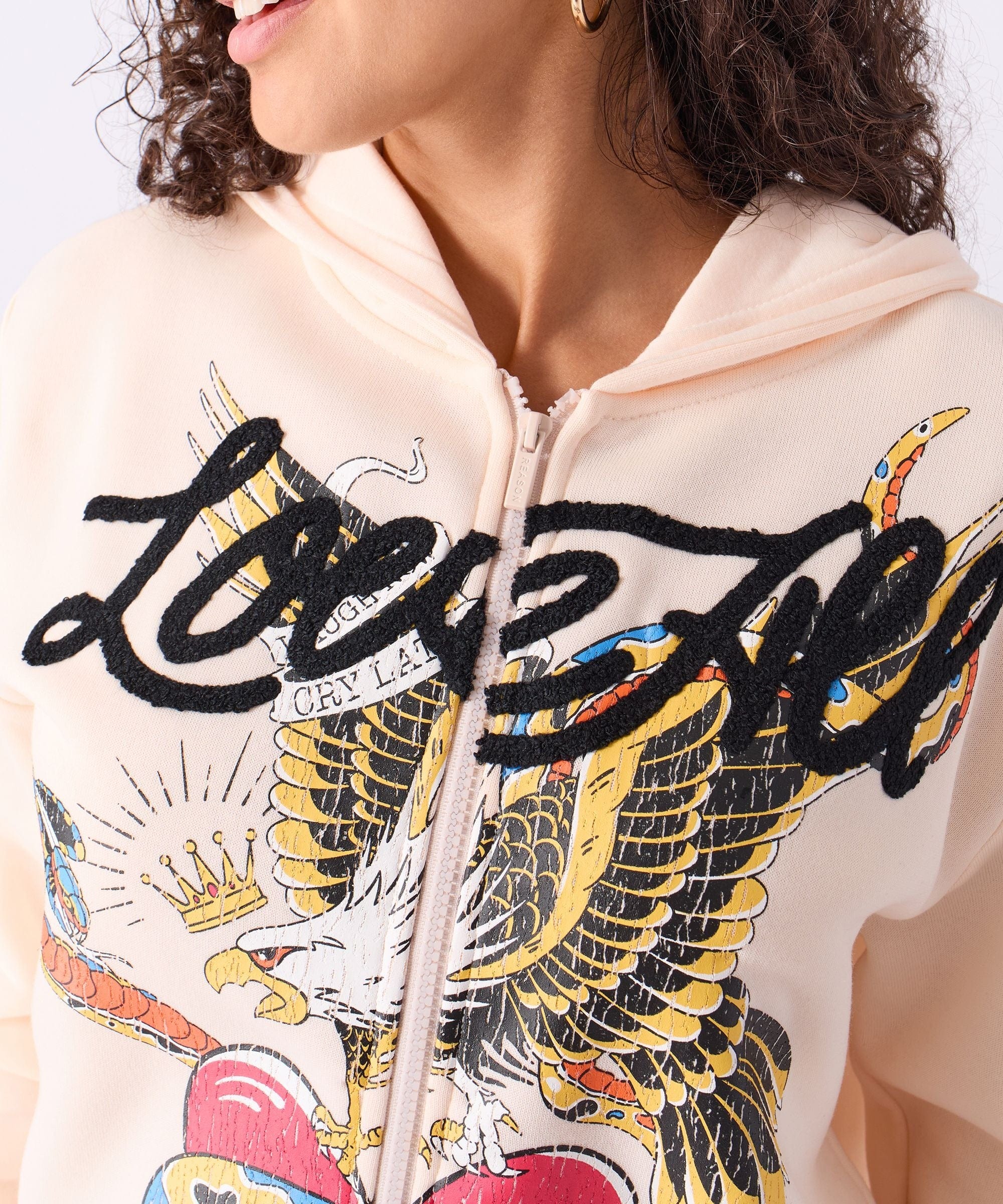 Women Love All Embroidered Cropped Hoodie - Pink - Image 9