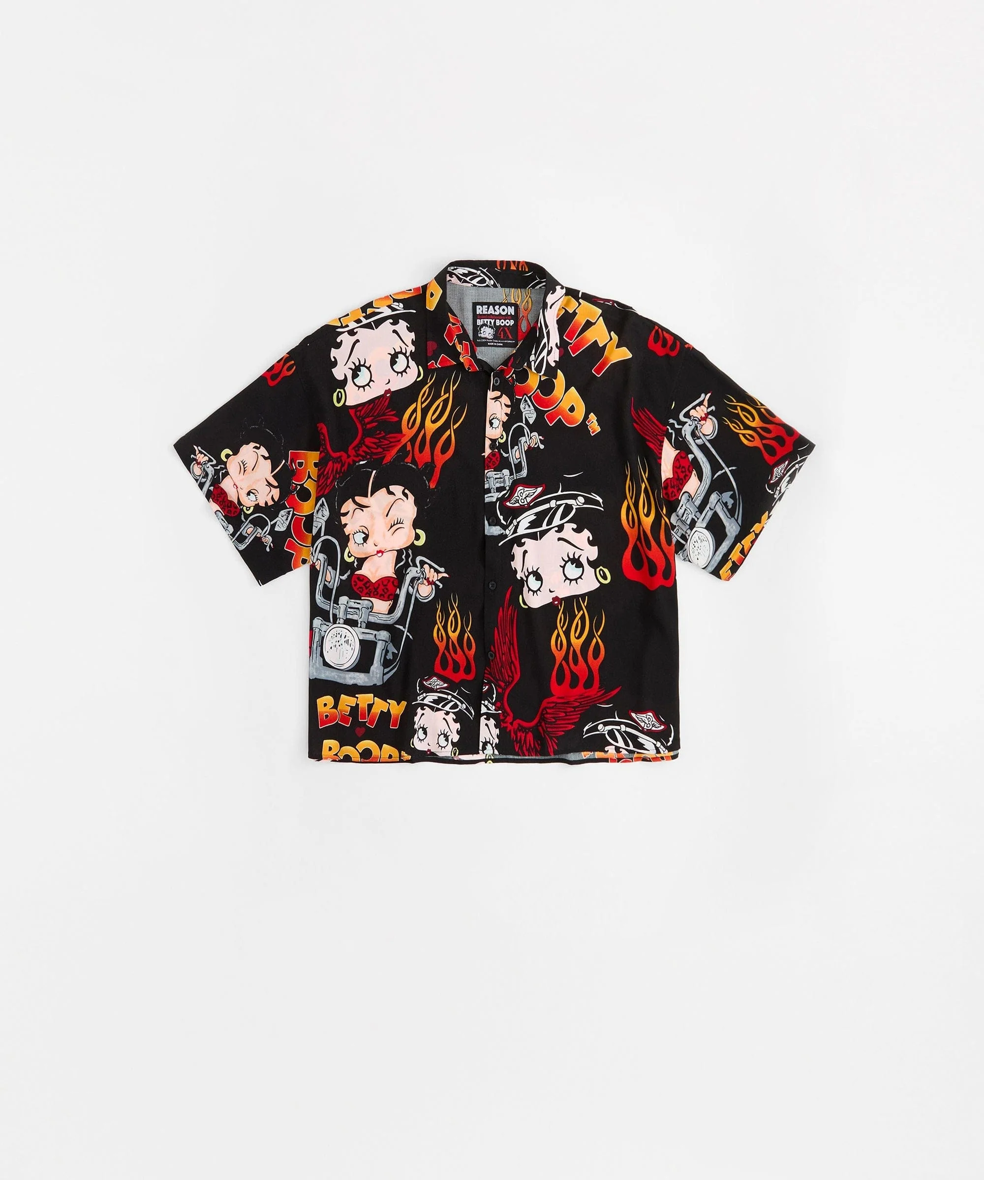 Women Plus Size Biker Betty Boop Woven Top - Black